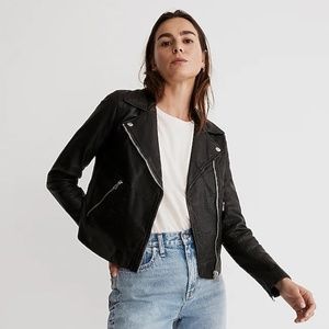 Madewell Washed Leather Motorcycle Jacket, Women's Size M, Black